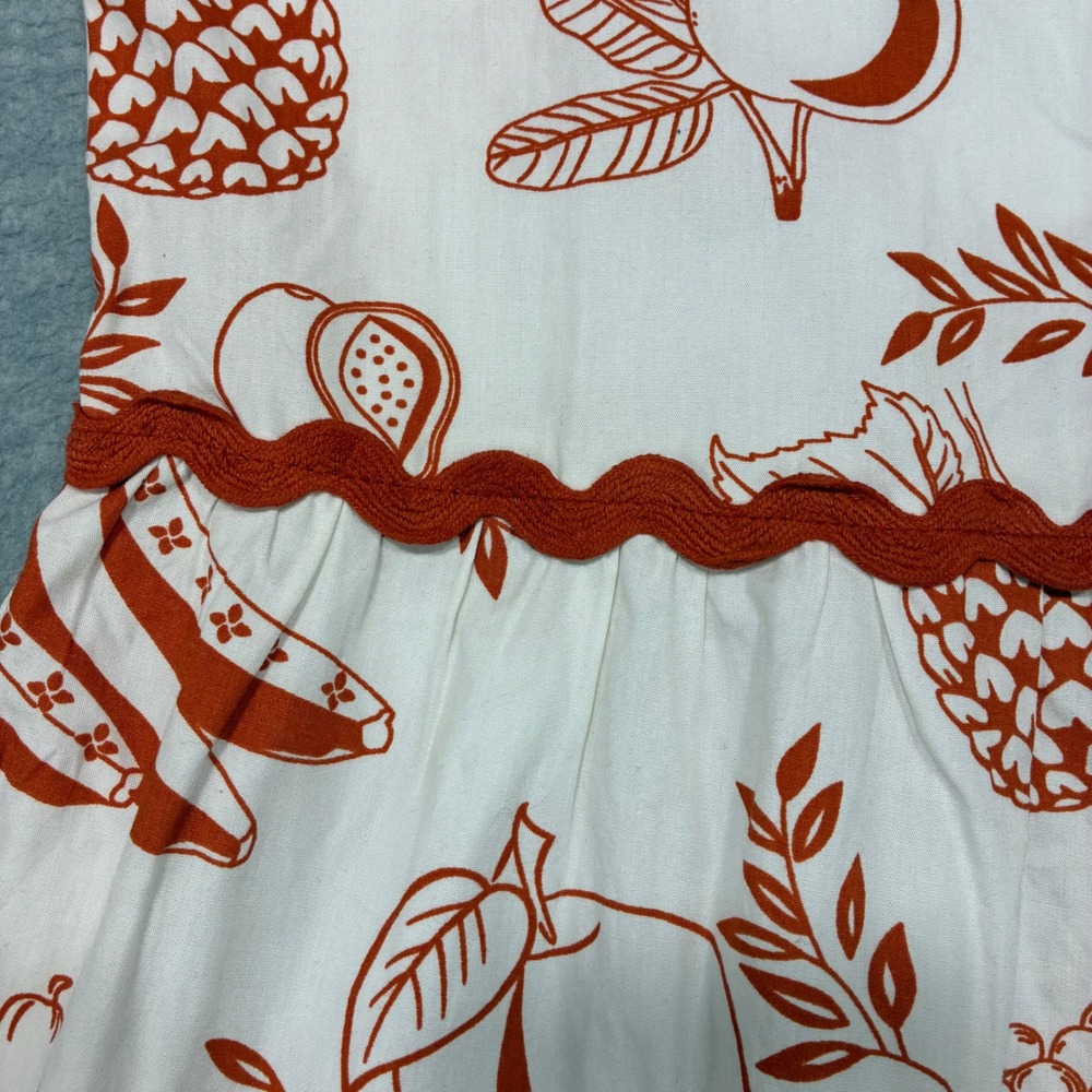 Meadow Rhodes Orange Fruit Print Cotton Tiered Ric Rac Shirt Dress Small Womens - Picture 9 of 11